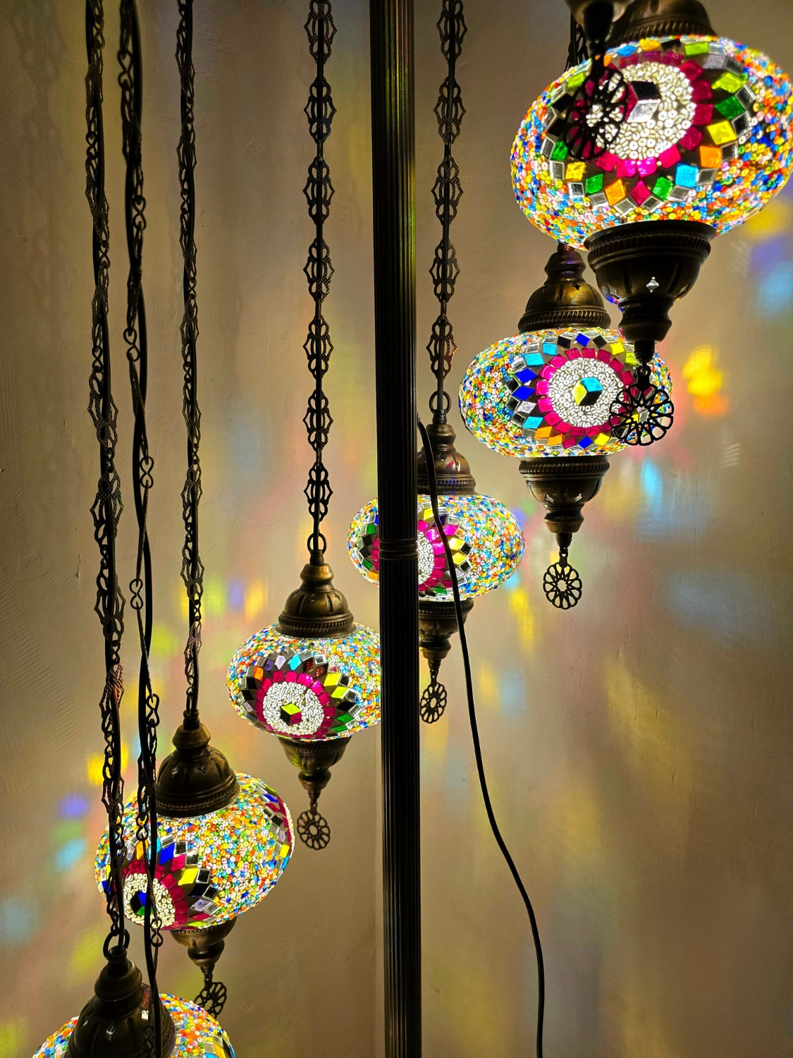 Turkish Mosaic Floor Lamp – Handmade 9 Lantern Boho Standing Light