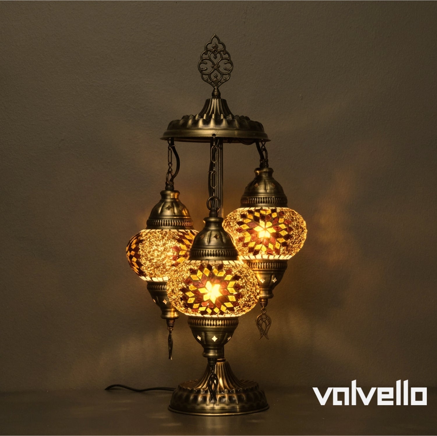 Turkish Mosaic Table Lamp – Handmade 3 Globe Boho Desk Light