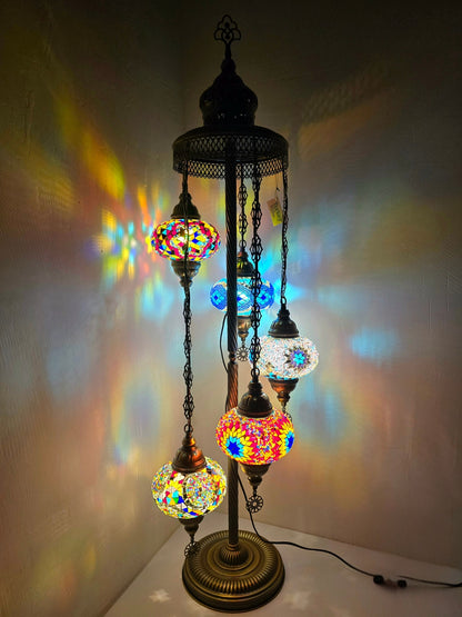 Turkish Mosaic Floor Lamp – Handmade 5 Lantern Boho Standing Light