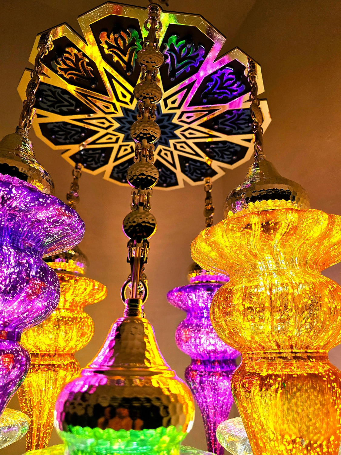 Handmade Turkish Glass Chandelier – Boho Pyrex Ceiling Lamp