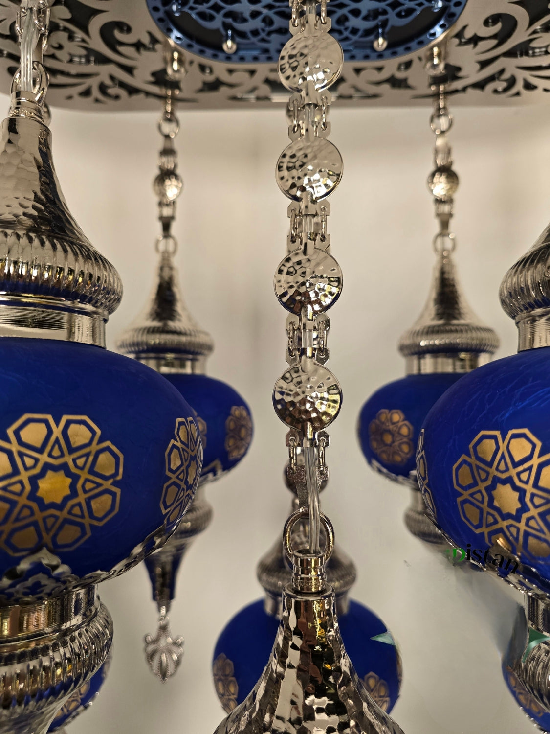 Turkish Mosaic Chandelier – Handmade Blue Glass Boho Ceiling Lamp