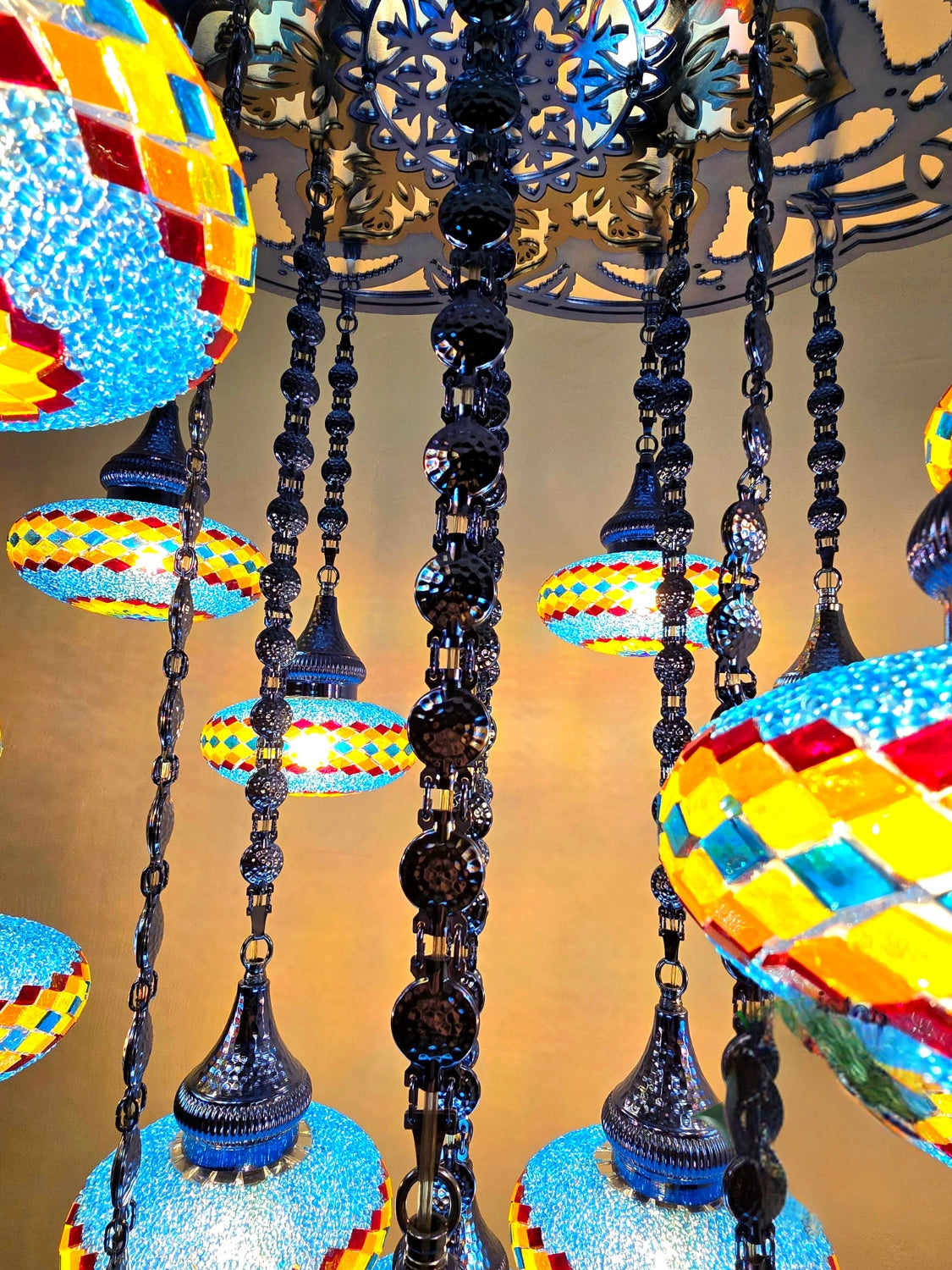 Turkish Mosaic Chandelier – Handmade Colorful Boho Ceiling Lamp