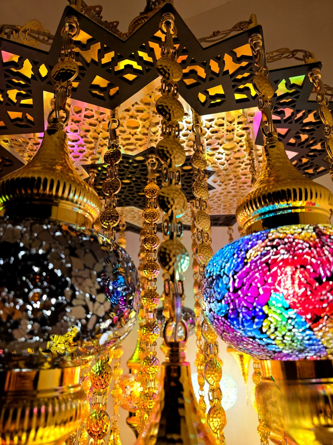 Turkish Mosaic Chandelier – Handmade Multicolor Glass Boho Ceiling Lamp