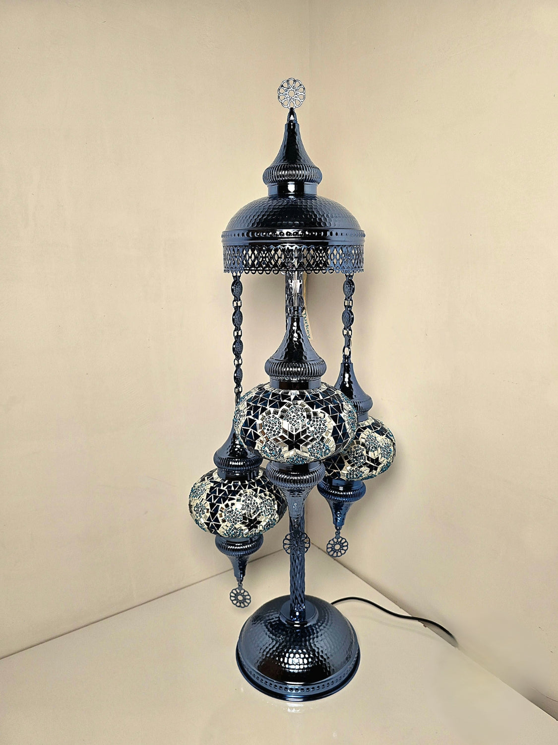 Turkish Mosaic Floor Lamp – Handmade Blue Glass Boho Standing Light