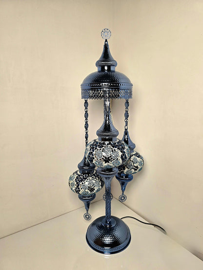 Turkish Mosaic Floor Lamp – Handmade Blue Glass Boho Standing Light