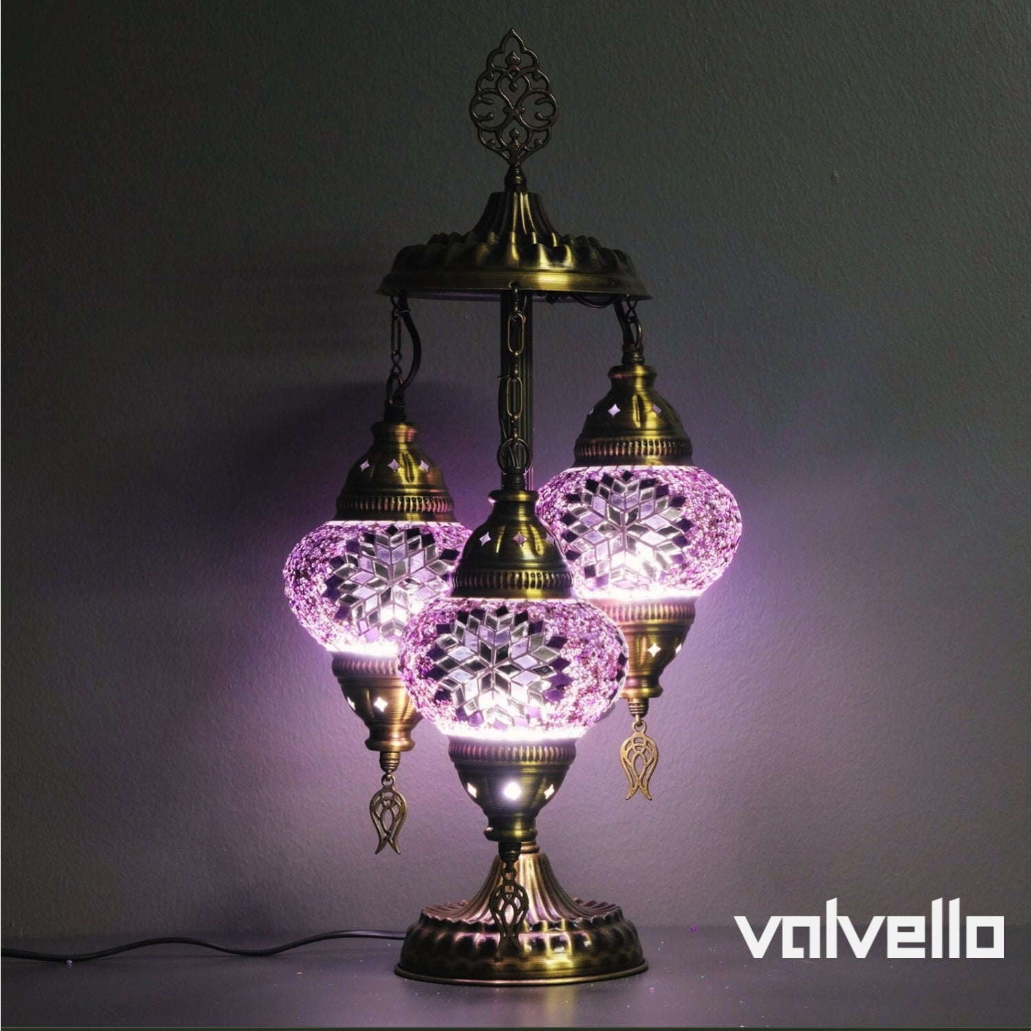 Turkish Mosaic Table Lamp – Handmade 3 Globe Boho Desk Light