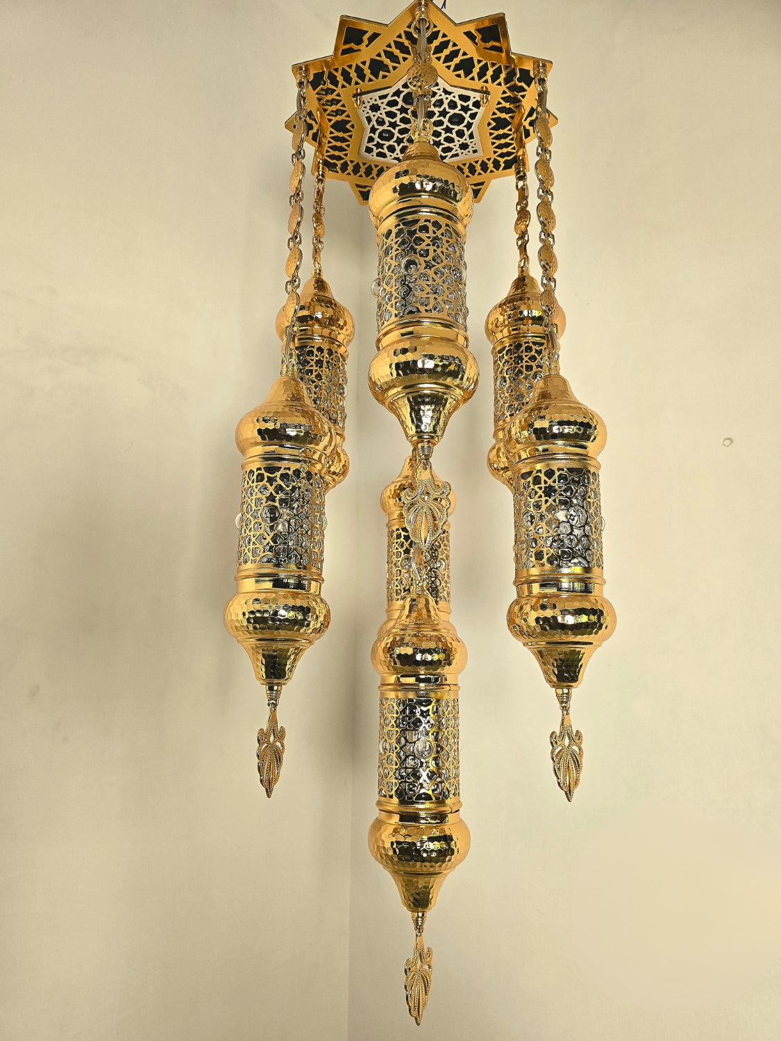 Ottoman Style Chandelier – Handmade Turkish Gold Metal Ceiling Lamp (Small)