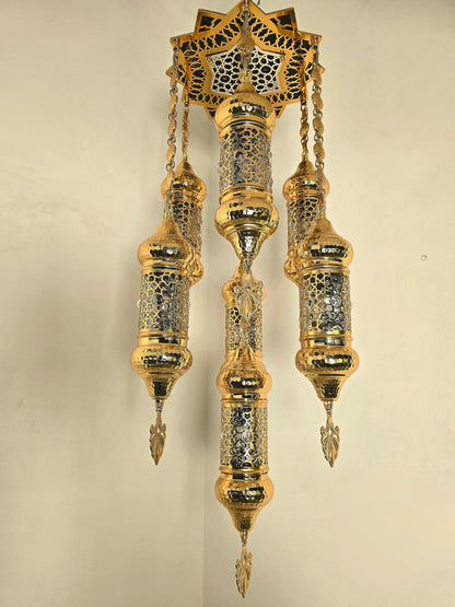 Ottoman Style Chandelier – Handmade Turkish Gold Metal Ceiling Lamp (Small)