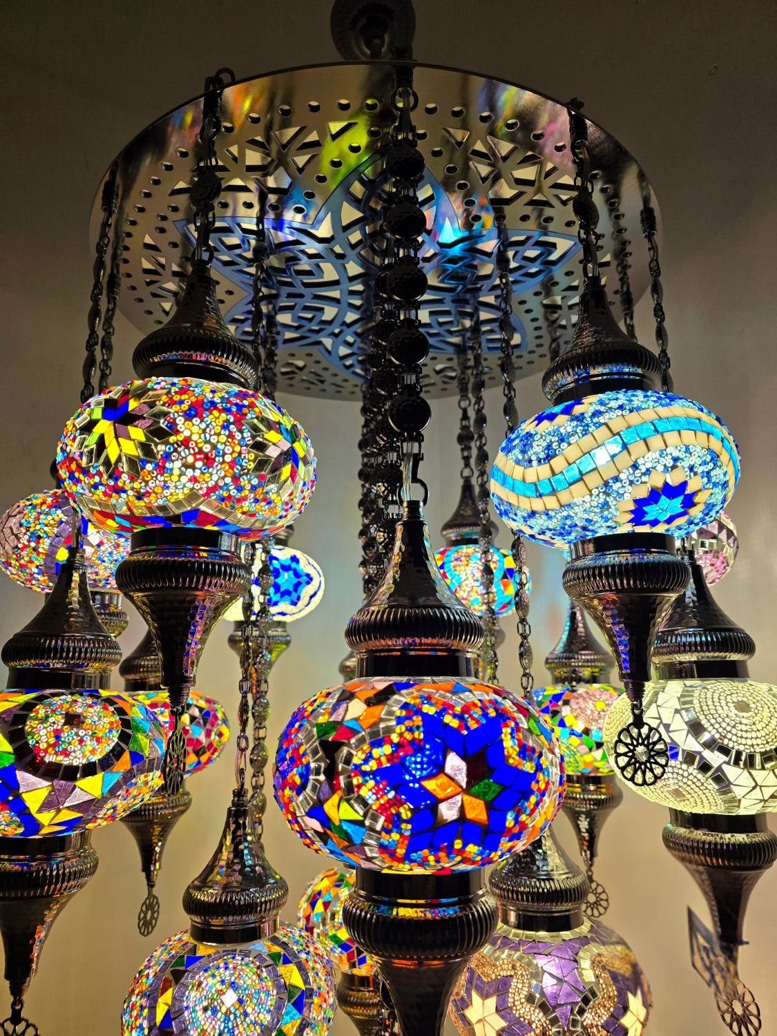 Turkish Mosaic Chandelier – Handmade Colorful Boho Ceiling Lamp