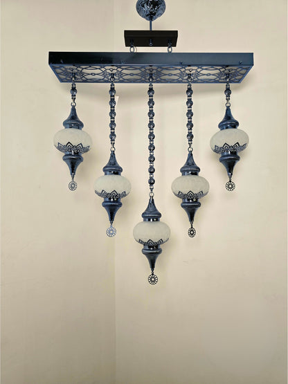 Turkish Mosaic Ceiling Light – 5 Globe Premium Handmade Boho Hanging Lamp