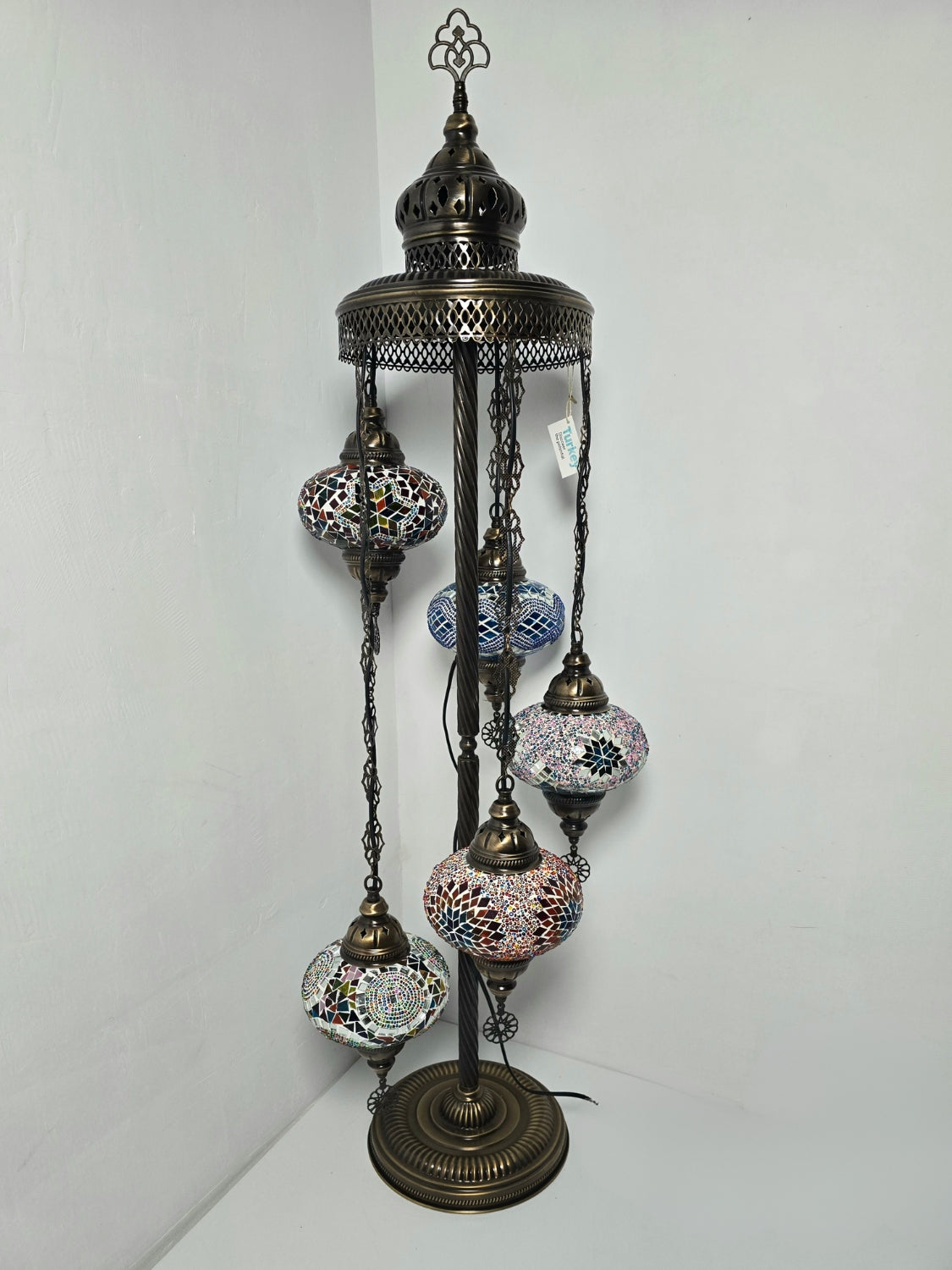 Turkish Mosaic Floor Lamp – Handmade 5 Lantern Boho Standing Light