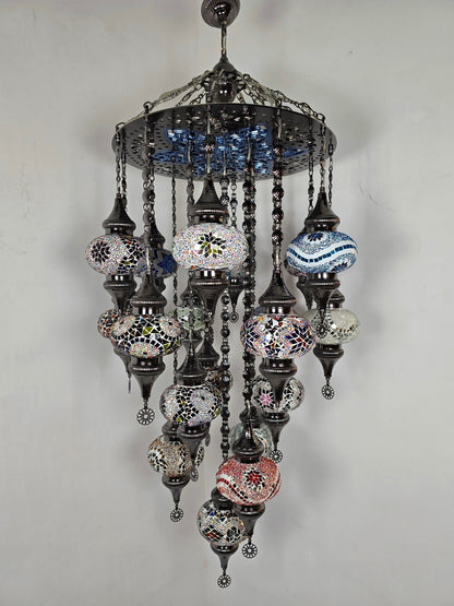 Turkish Mosaic Chandelier – Handmade Colorful Boho Ceiling Lamp