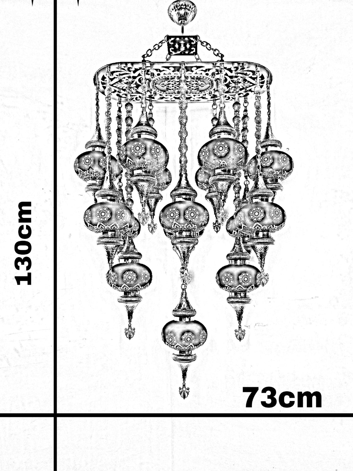 Turkish Mosaic Chandelier – Handmade Blue Glass Boho Ceiling Lamp