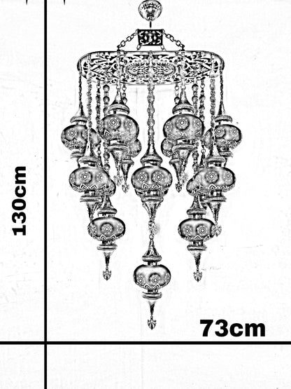 Turkish Mosaic Chandelier – Handmade Blue Glass Boho Ceiling Lamp