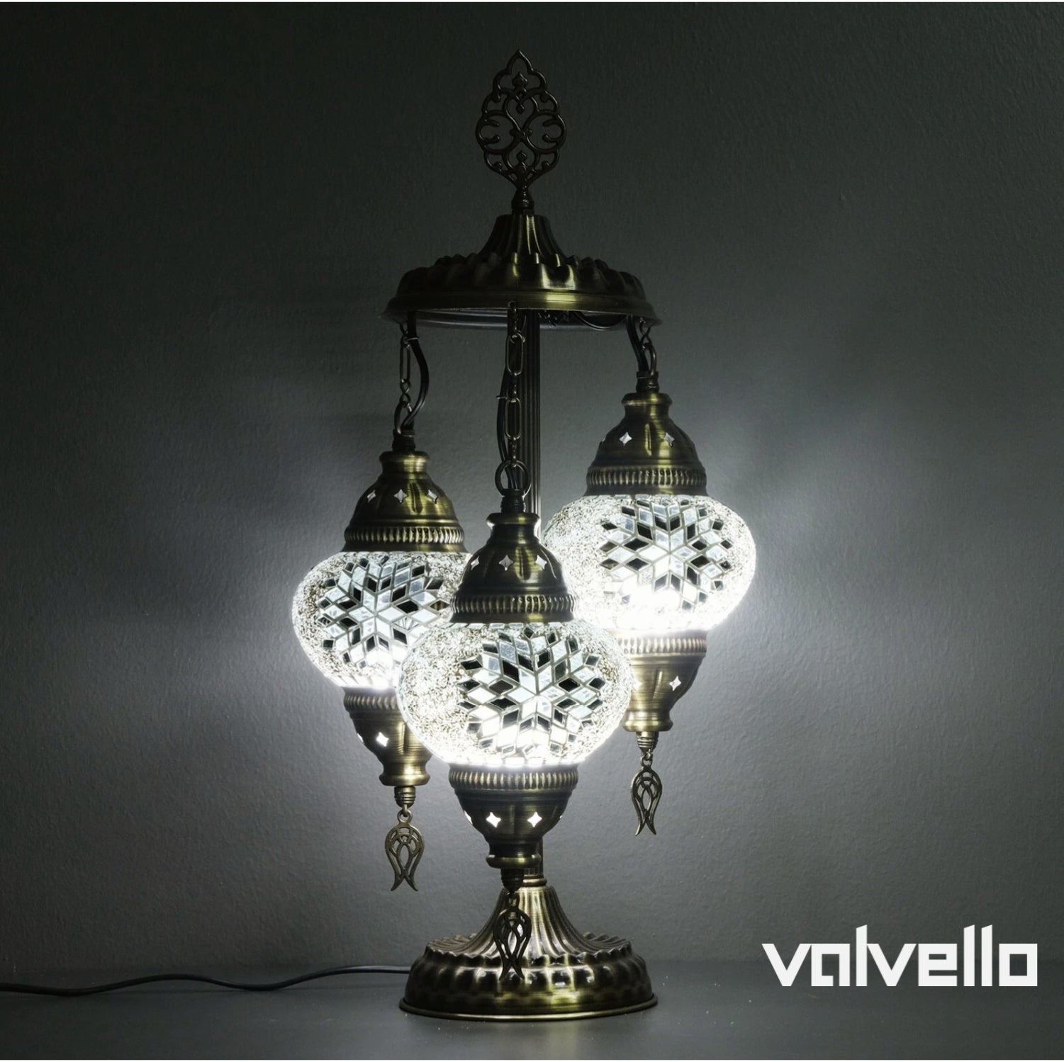 Turkish Mosaic Table Lamp – Handmade 3 Globe Boho Desk Light