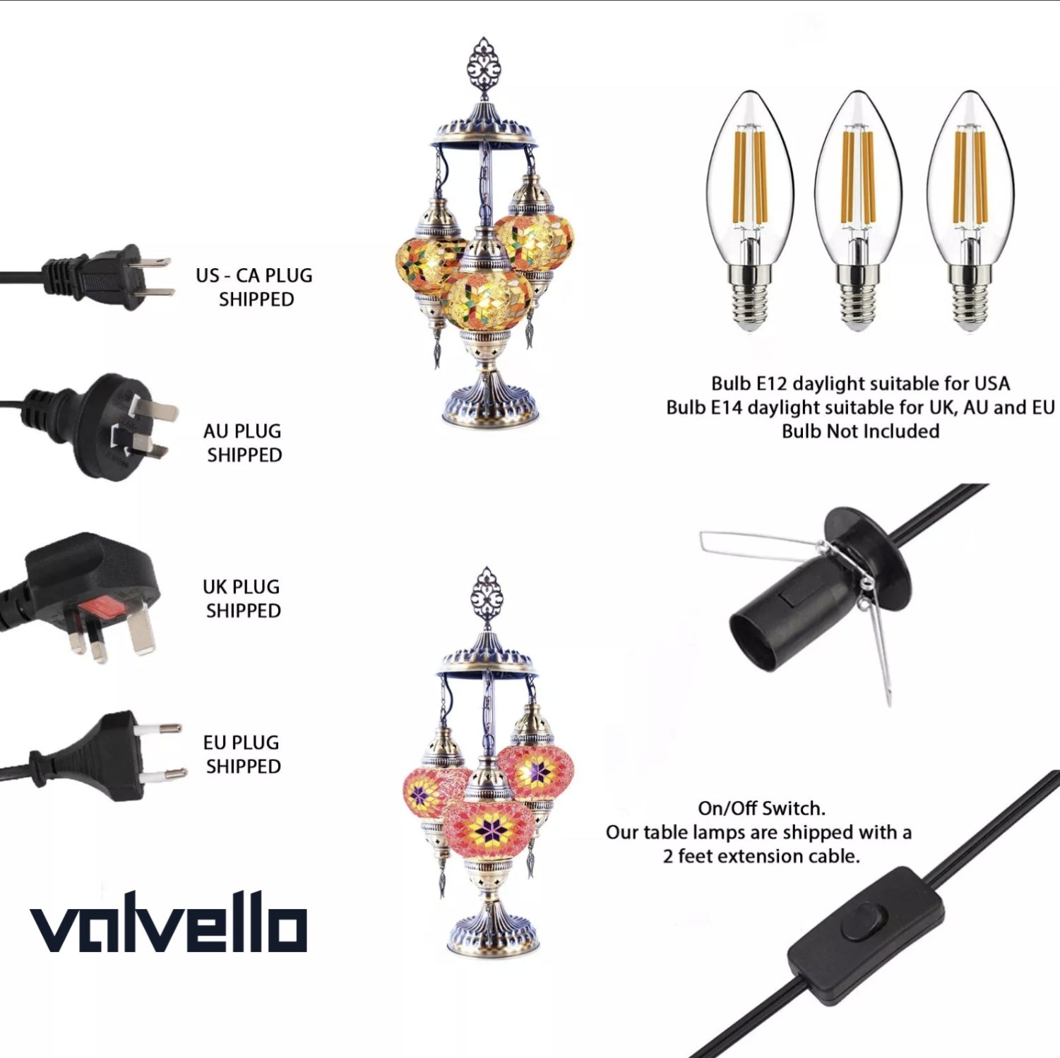 Turkish Mosaic Table Lamp – Handmade 3 Globe Boho Desk Light