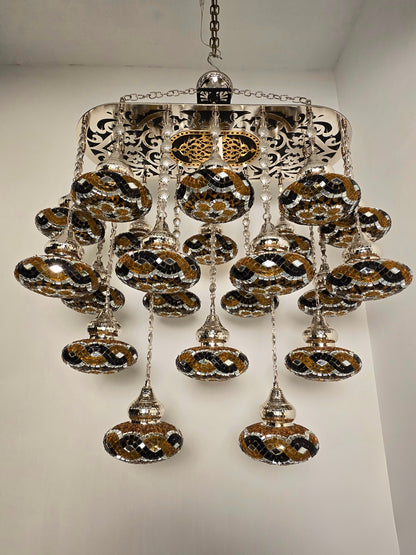 Turkish Mosaic Chandelier – Handmade Yellow Glass Boho Ceiling Lamp