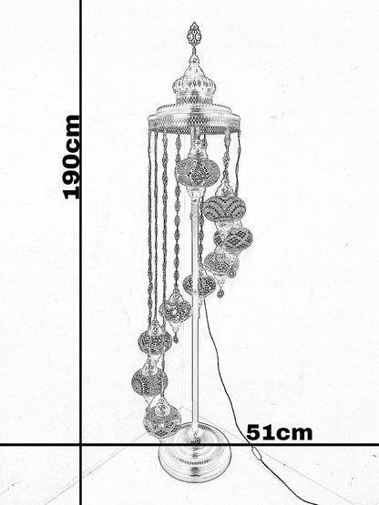 Turkish Mosaic Floor Lamp – Handmade 9 Lantern Boho Standing Light