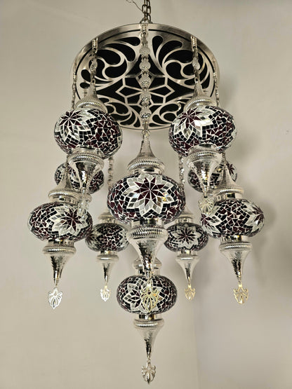 Turkish Mosaic Chandelier – Handmade Multicolor Boho Ceiling Lamp