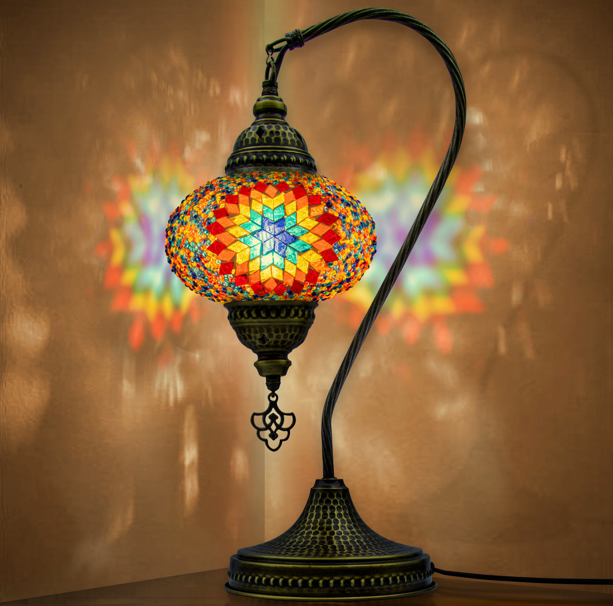 Turkish mosaic swan-neck lamp rainbow glass