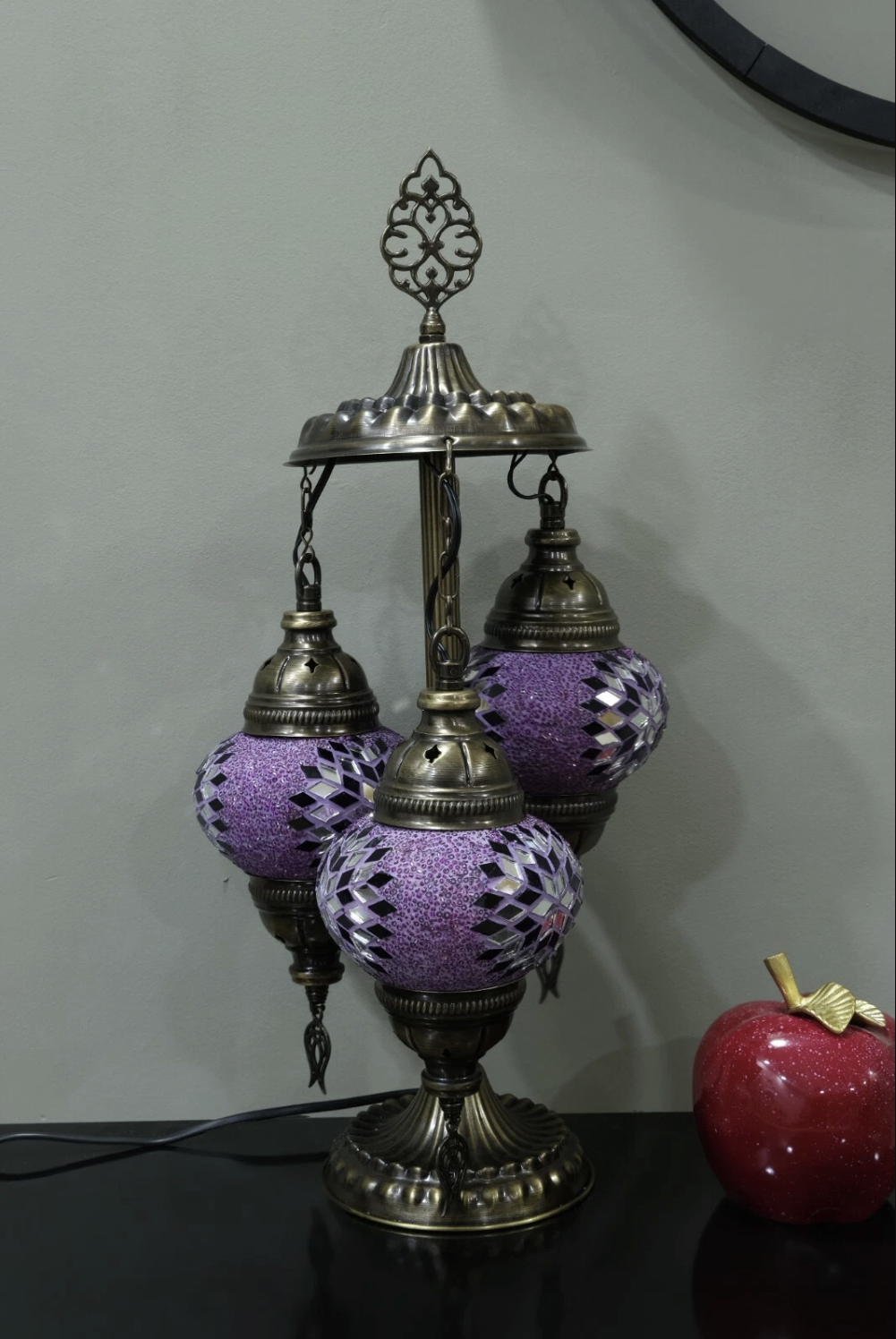 Turkish Mosaic Table Lamp – Handmade 3 Globe Boho Desk Light