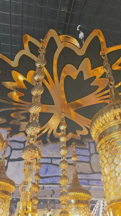 Ottoman Style Chandelier – Handmade Turkish Gold Metal Ceiling Lamp (11 Lanterns)