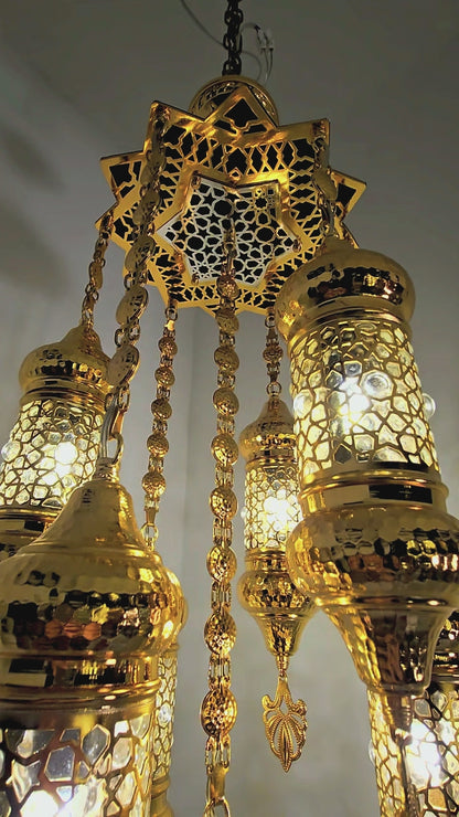 Ottoman Style Chandelier – Handmade Turkish Gold Metal Ceiling Lamp (Small)