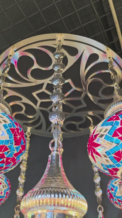 Turkish Mosaic Chandelier – Handmade Multicolor Boho Ceiling Lamp