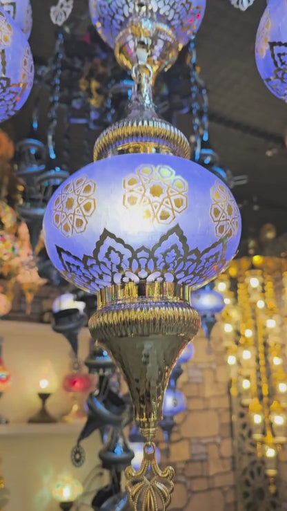 Turkish Mosaic Chandelier – Handmade Blue Glass Boho Ceiling Lamp
