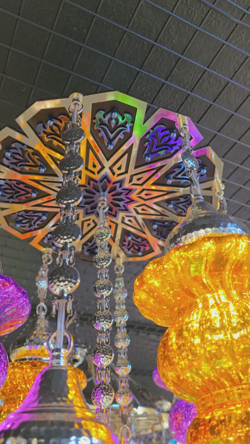 Handmade Turkish Glass Chandelier – Boho Pyrex Ceiling Lamp